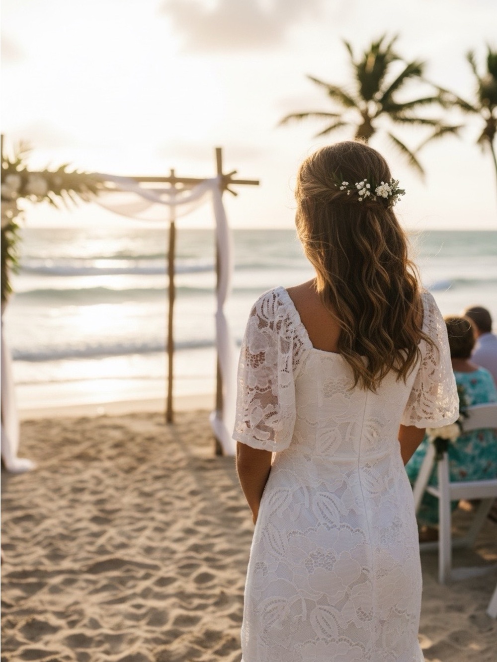 JJs House White Lace Wedding Dress with Flutter Sleeves